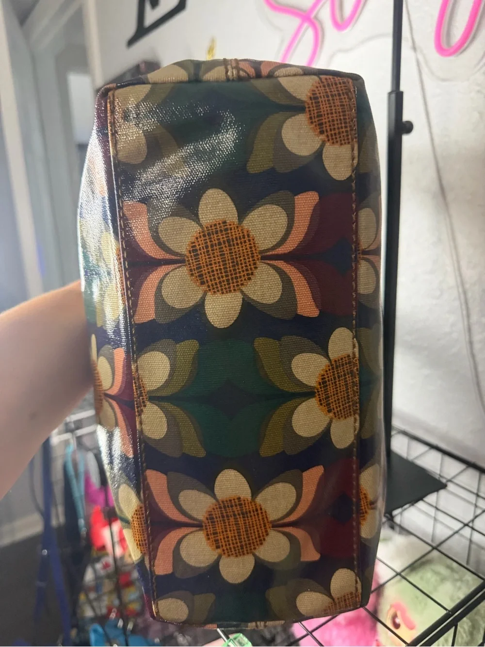 Fossil Key-Per Floral Coated Canvas Tote Purse Vintage Y2K Boho Handbag